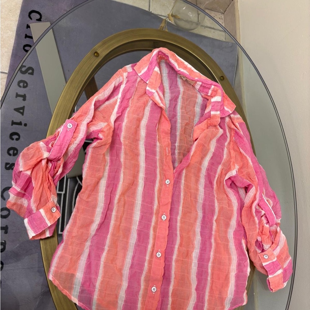 Striped Pink Button-Up Women's Top
